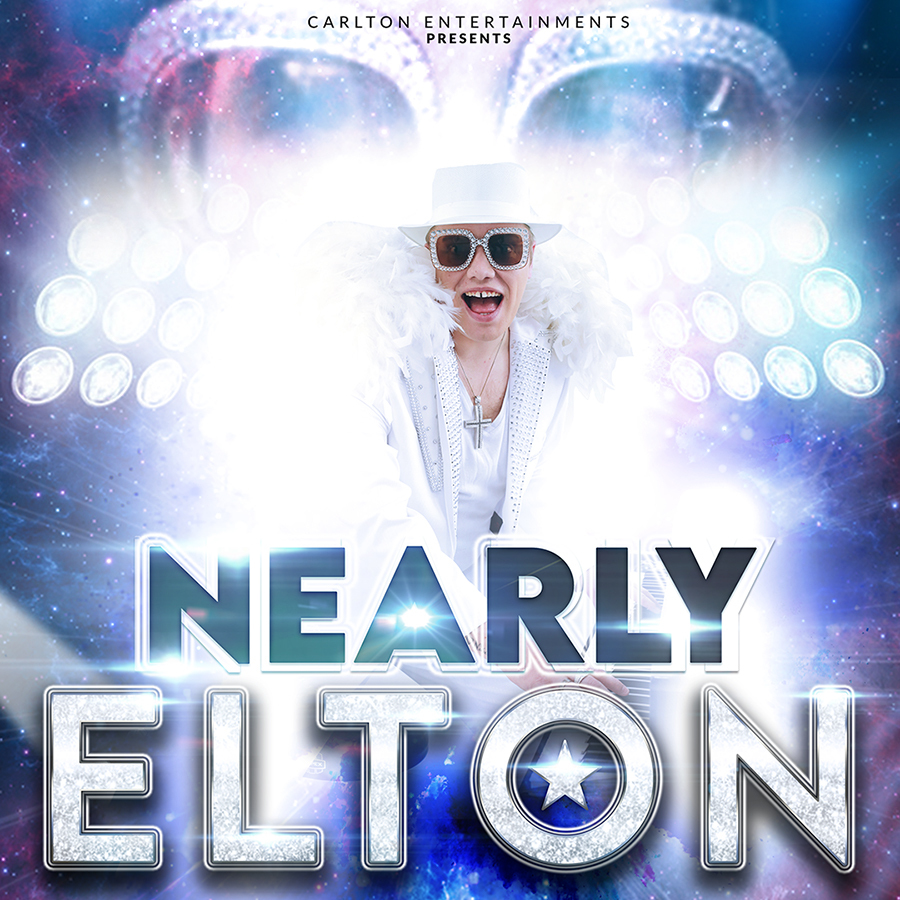 Promotional image for the show 'Nearly Elton - The Ultimate Tribute Show to Elton John' in April 2027 at Blackburn Empire Theatre.